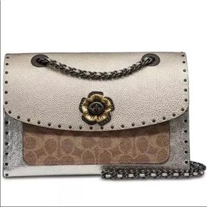 Coach Parker Border Rivets Metallic  Shoulder bag